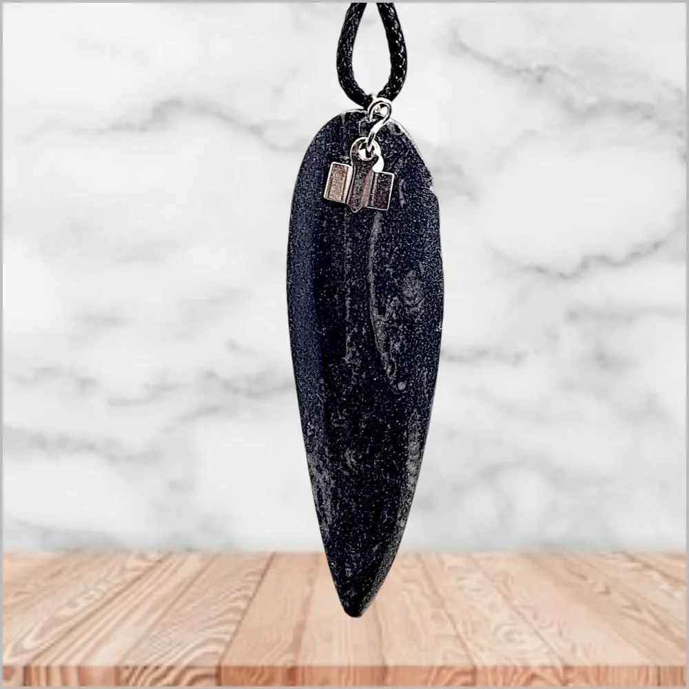 Genuine Fossilized Orthoceras Pendant with Black Cord Necklace. NWOT